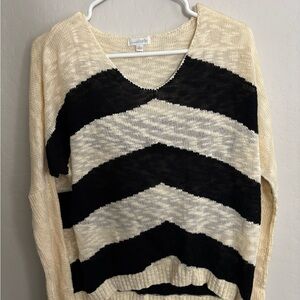 Charlies Cream and Black Chevron V-Neck Sweater